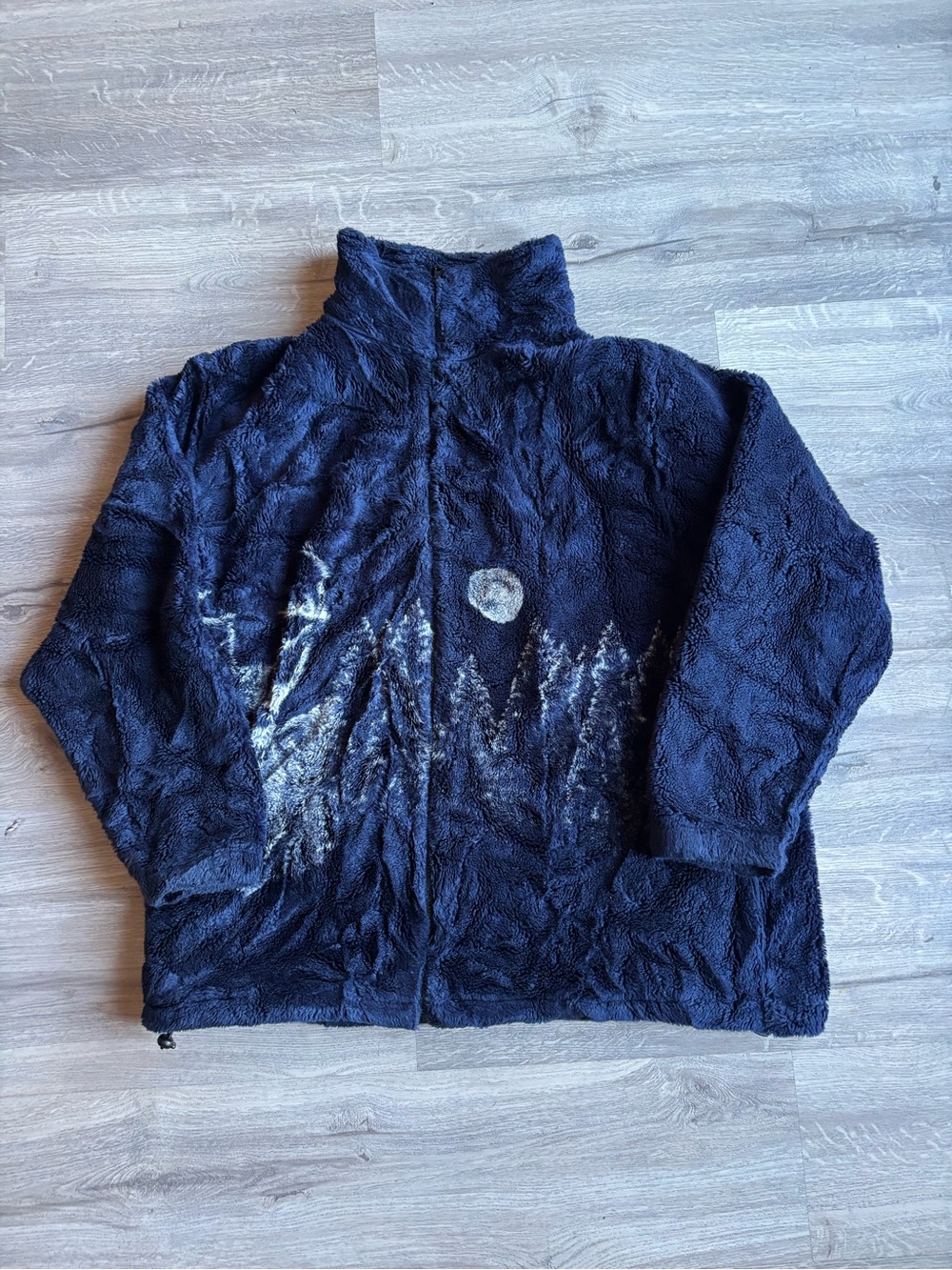 Vintage Adventure Pass Navy Blue Jacket with Moon/Tree/Deer design size xl
